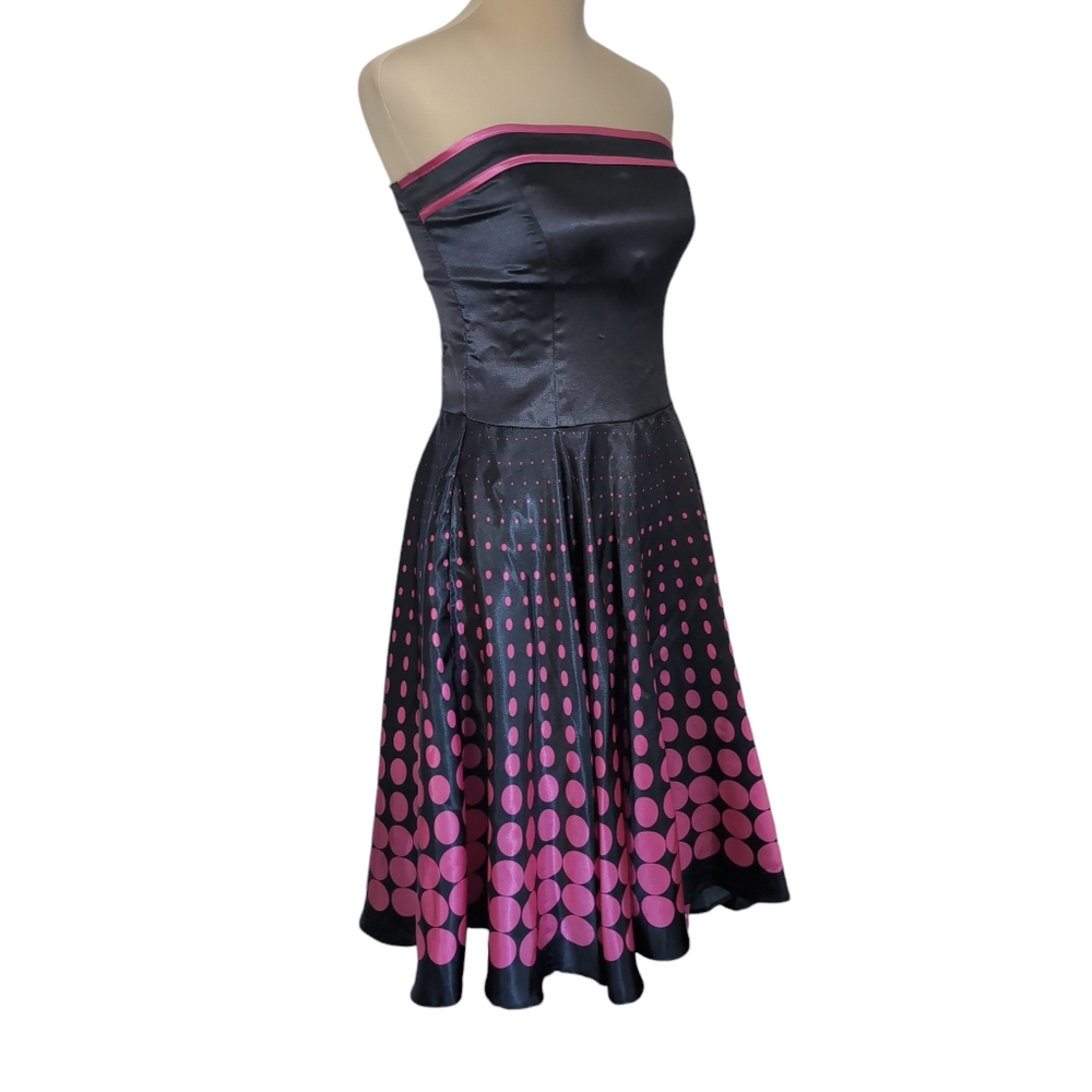 Strapless Black and Pink Satin Dress Zippered Juniors Size 9